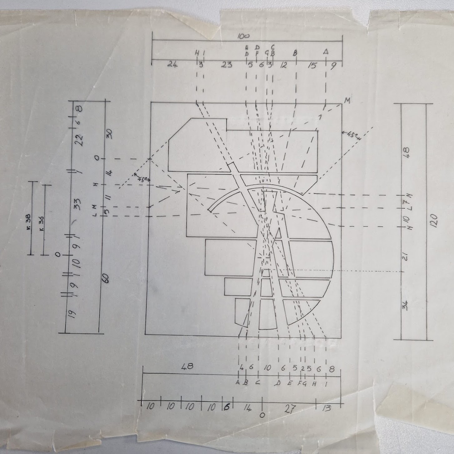 Disegno tecnico con proporzioni del logo originale